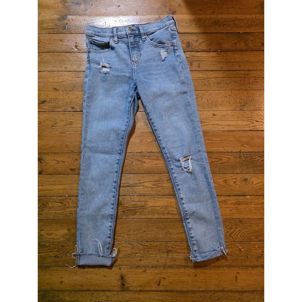 Express Mid Rise Skinny Jeans Light Wash Distressed Frayed Hem 2/R Womens